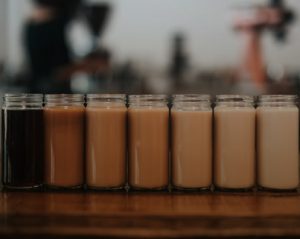Photo of coffee incredients organized by hue