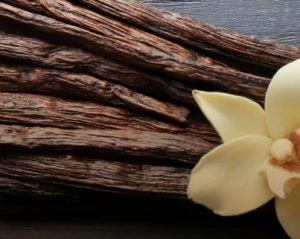 Closeup photo of vanilla beans.