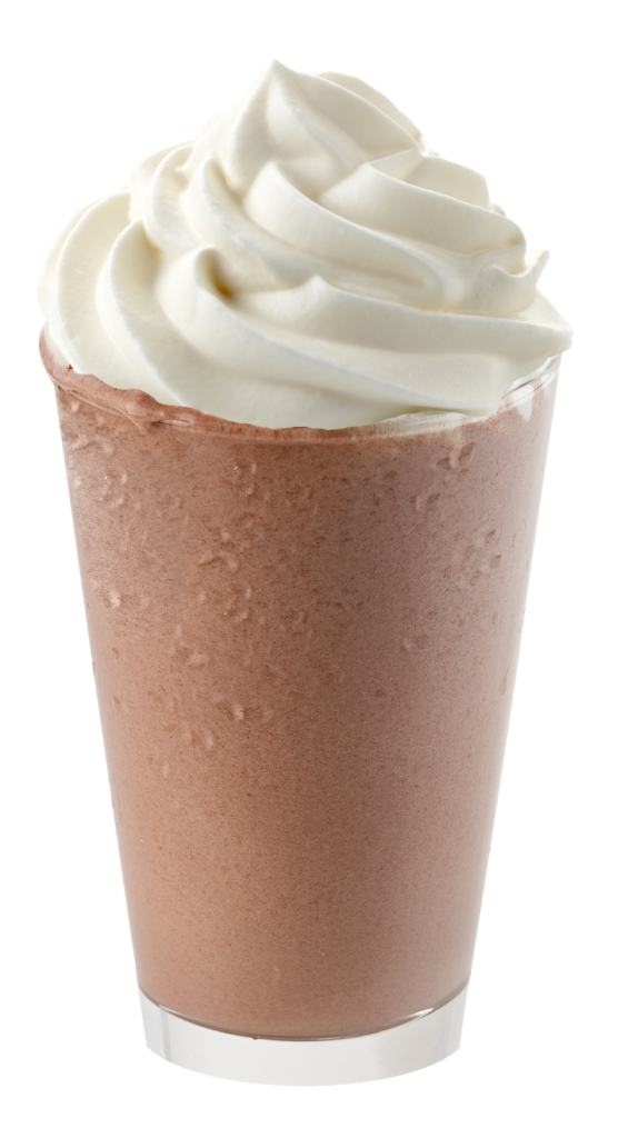 A delicious chocolate drink topped with fluffy whipped cream