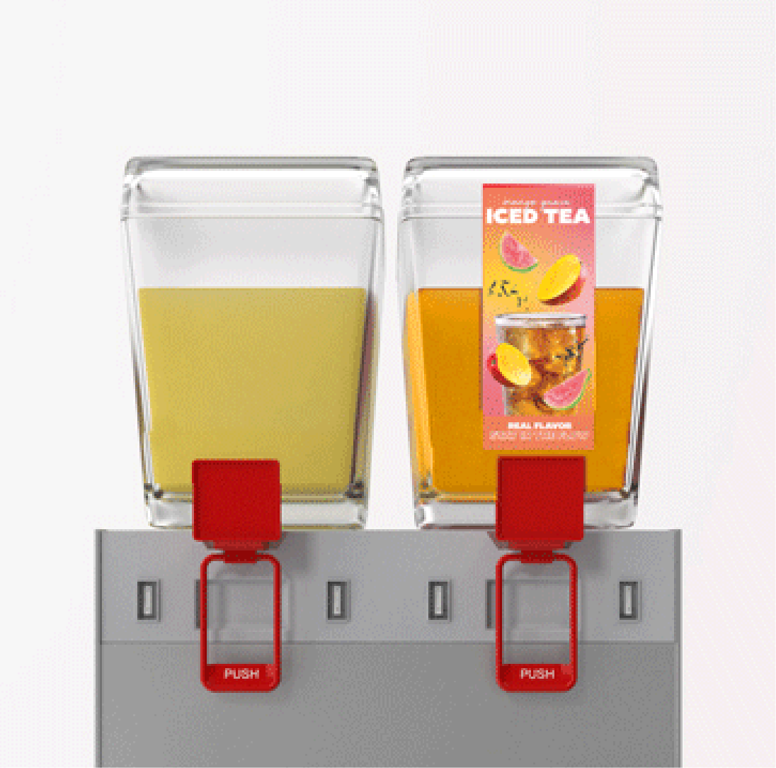 Two juice dispensers filled with refreshing juice