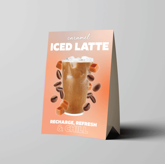 A card featuring a picture of an iced latte
